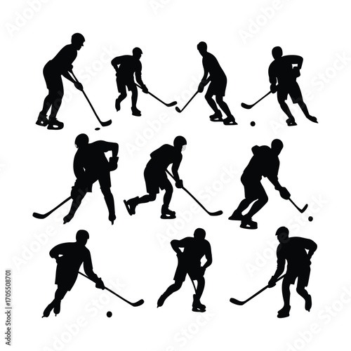 Silhouettes of Lacrosse Players in Various Action Poses