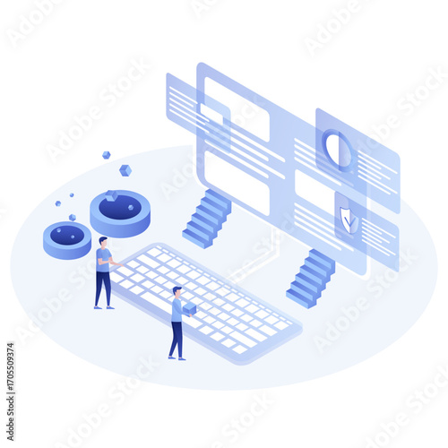 Data Input and System Configuration Isometric Vector Illustration