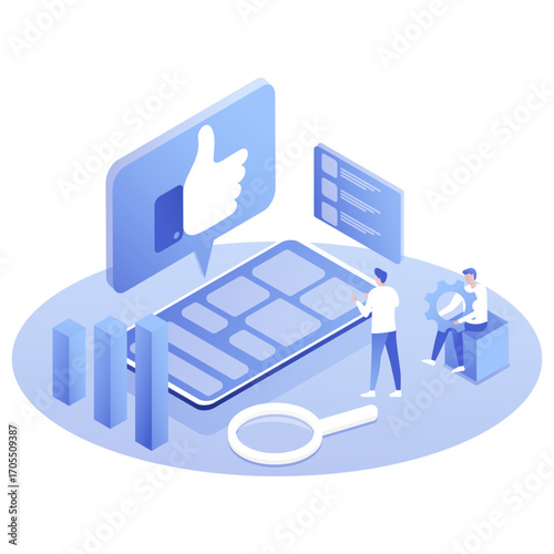 Social Media Marketing and Engagement Isometric Vector Illustration