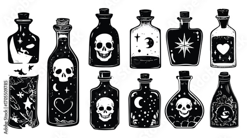 Vintage Potion Bottle Vector Silhouette Illustration for Design Projects