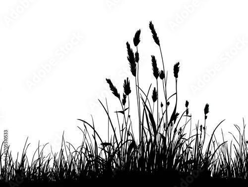 Silhouetted grass tufts against white