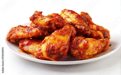 Plate of roasted chicken wings.  Spicy, flavorful, and crispy