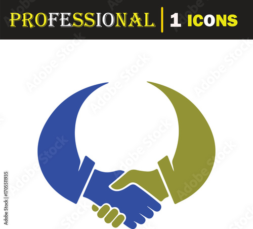 Vector art of abstract logo of two hands shaking, forming a circle, symbolizing agreement, partnership, and unity