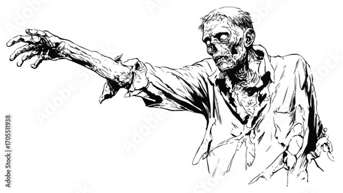 Eerie Zombie Arm Ink Sketch Overflows Creativity in Walking Dead Hand Drawing