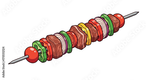 Delicious Beef and Vegetable Skewer Illustration.