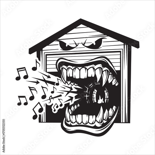 Vector art of garage house monster with musical notes
