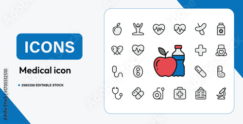Medical Icons Vector Set Minimal Line Style Healthcare Wellness Pharmacy Symbols