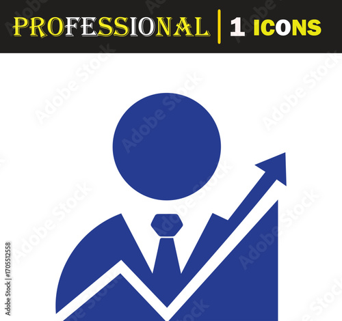 Vector art of professional business man icon with upward trending graph