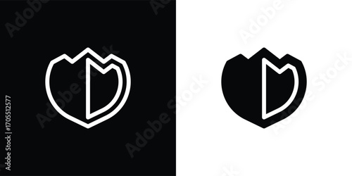 A modern shield-shaped vector illustration icon with a minimalist geometric style. This design features a symmetrical shape resembling a flower or abstract symbol, available in both solid and outline 