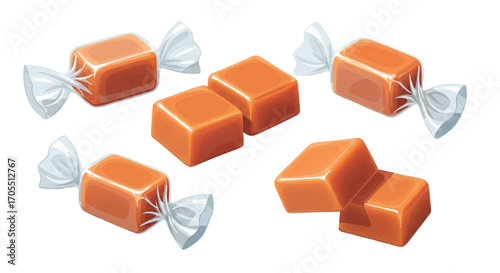 Delicious Caramel Candies Wrapped in White Paper.