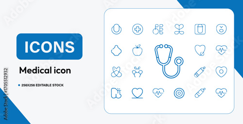 Medical Icons Vector Set Minimal Line Style Healthcare Hospital Doctor Symbols