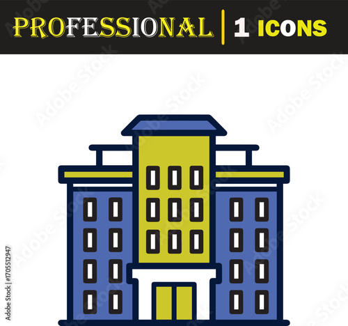 Vector art of a modern, colorful icon depicting a multistory building with many windows, isolated on a, perfect for architectural or business concepts