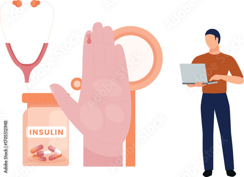 Boy searching about diabetes and insulin