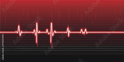 An abstract red and green audio wave graph pulses like a heartbeat on a medical monitor