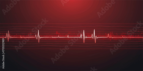 Medical illustration of a red heartbeat line on an ECG monitor showing a healthy pulse with a regular rate