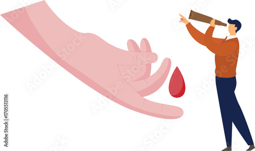 Boy seeing blood drops using telescope