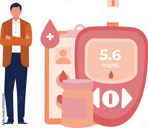 Boy standing with glucometer