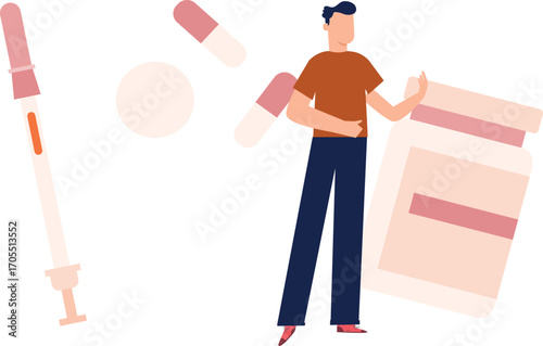 Boy standing with medicines