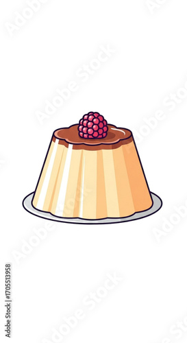 Delicious Creme Brulee Dessert with Raspberry Topping.