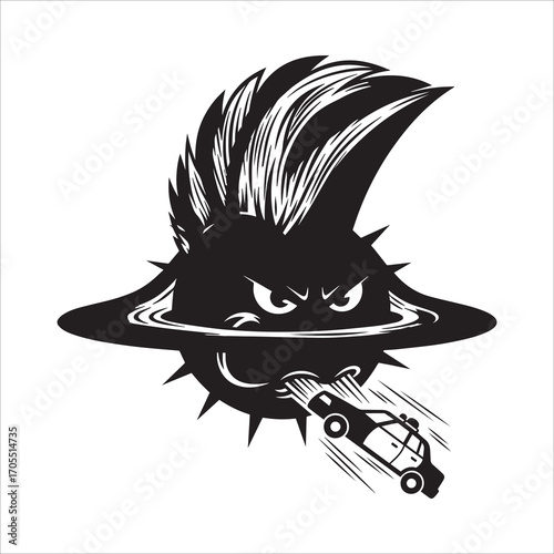 Vector art of saturn eating a police car