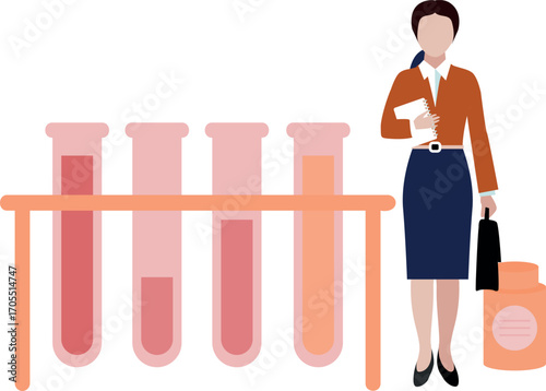 Girl collecting different blood samples in tubes