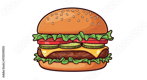 Delicious Hamburger with Cheese and Vegetables.