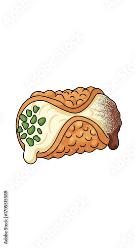 Delicious Italian Cannoli Pastry with Cream and Pistachios.