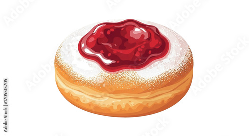 Delicious Jelly Filled Donut with Powdered Sugar and Red Jam.
