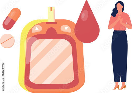 Girl with blood test device