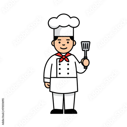 Friendly cartoon chef character holding a spatula, a professional culinary mascot illustration