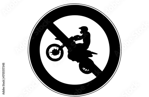 No Motorcycle Stunts Sign: Forbidden Wheelie Icon with Crossed-Out Rider Silhouette.