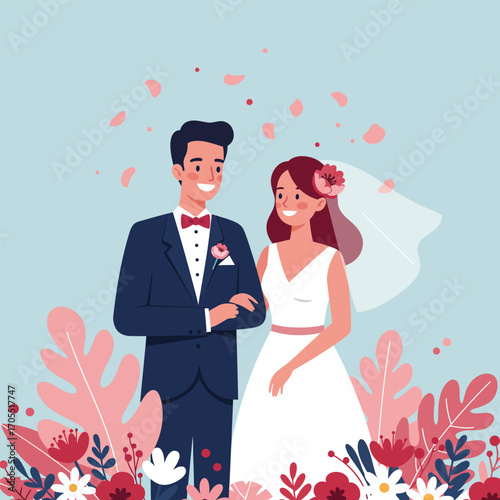 Vector art of a romantic wedding couple, symbolizing their love and marriage