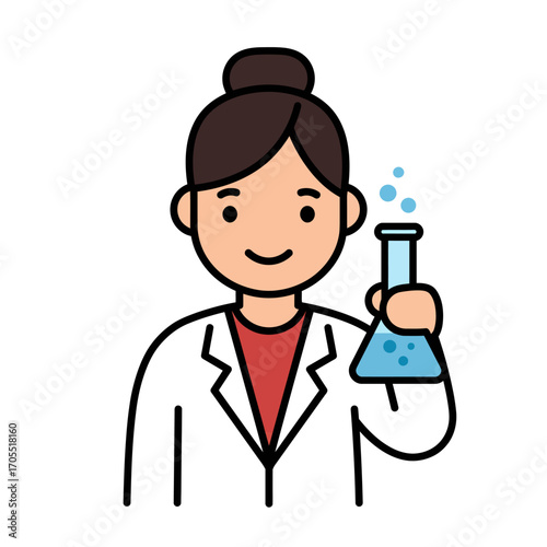Scientist Woman with Beaker  Chemistry Icon Illustration