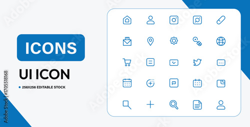 UI Icons Vector Set Minimal Line Style Web App Interface Design Symbols