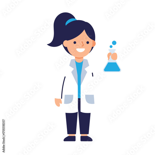 Scientist in Lab Coat Holding Flask A Cartoon Depiction for Education and Science