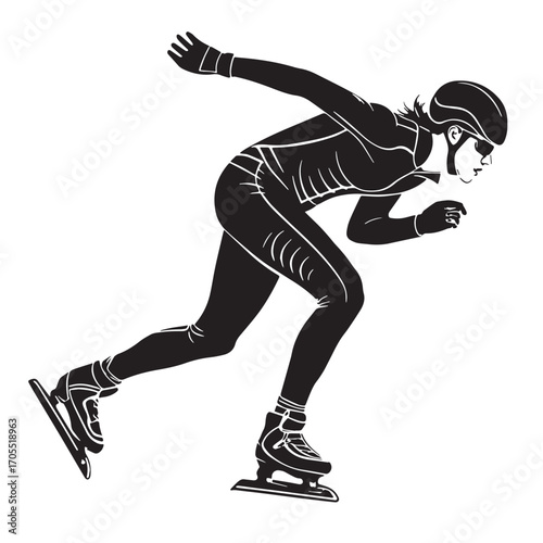 Black speed skating Silhouette Vector, High Quality Illustration on White Background