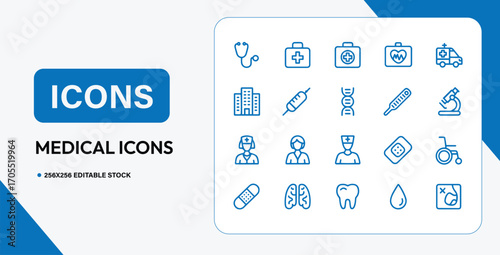 Medical Icons Vector Set Minimal Line Style Healthcare and Hospital Symbols