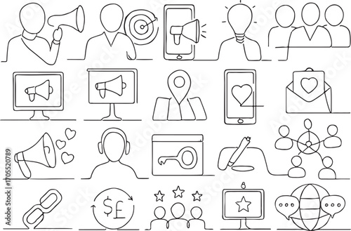 Hand drawn vector medical icons set with doctor and patient symbols for a business web design