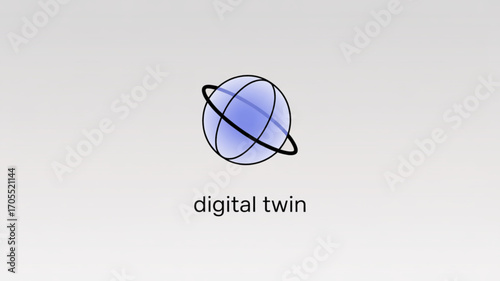 Digital twin logo featuring a globe with orbiting lines, representing a virtual replica of a physical object or system