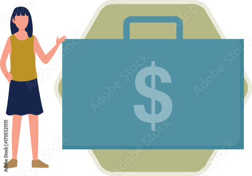 Girl have money briefcase