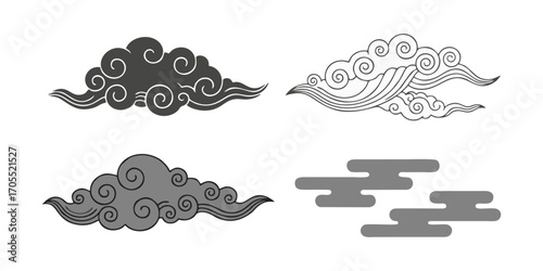 Elegant oriental cloud designs for branding and creative projects, perfect for adding a touch of Asian flair to your modern designs with these detailed elements