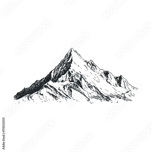 Mountain peak illustration for adventure and exploration themes. Vector illustration