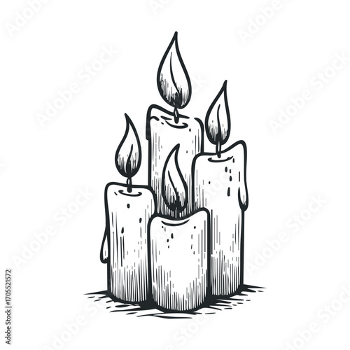 Elegant candle arrangement with flickering flames and wax drips. Vector illustration