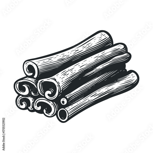 Natural cinnamon sticks for culinary and wellness uses. Vector illustration