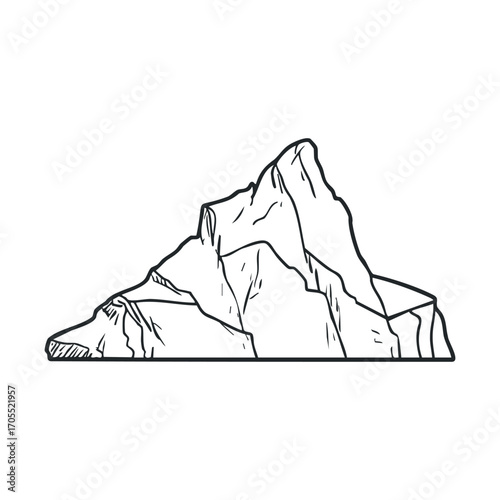 Rugged mountain peak with dramatic slopes for design use. Vector illustration