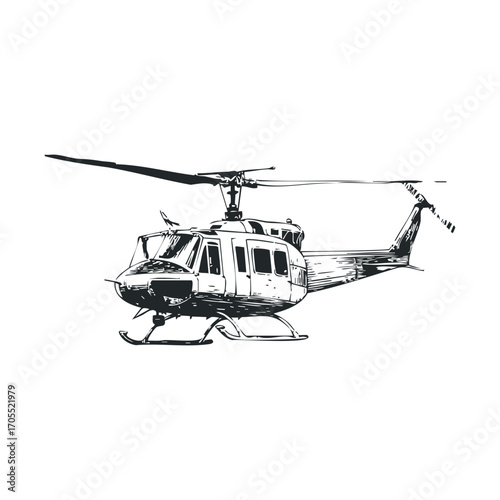 Helicopter flying over a landscape for adventure enthusiast design. Vector illustration