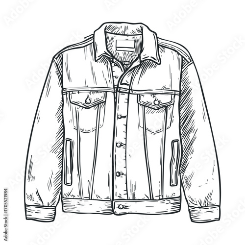 Classic denim jacket design for casual style. Vector illustration