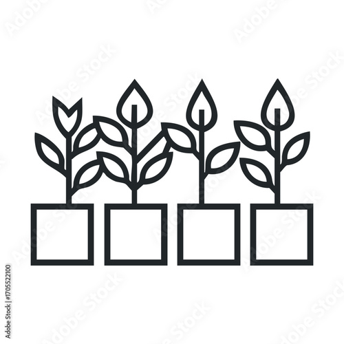 Growing plants in pots for home gardening design purposes. Vector illustration