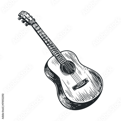 Artistic representation of an acoustic guitar for creative projects. Vector illustration