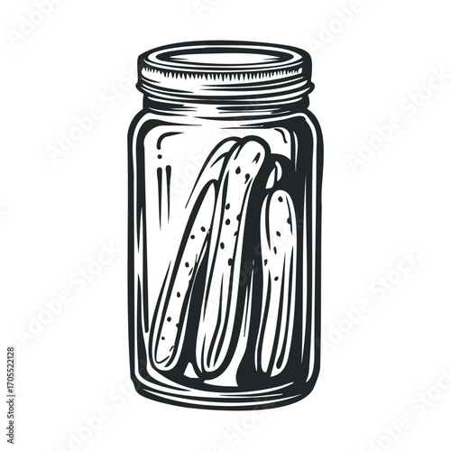 Jar of pickles ready for preservation and gourmet recipes. Vector illustration